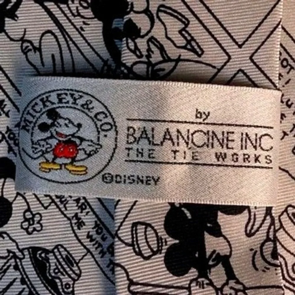 VTG. ~ Mickey & Co. Balancine~Black White Comic Strip~Silk~Men's Necktie ~ 90s